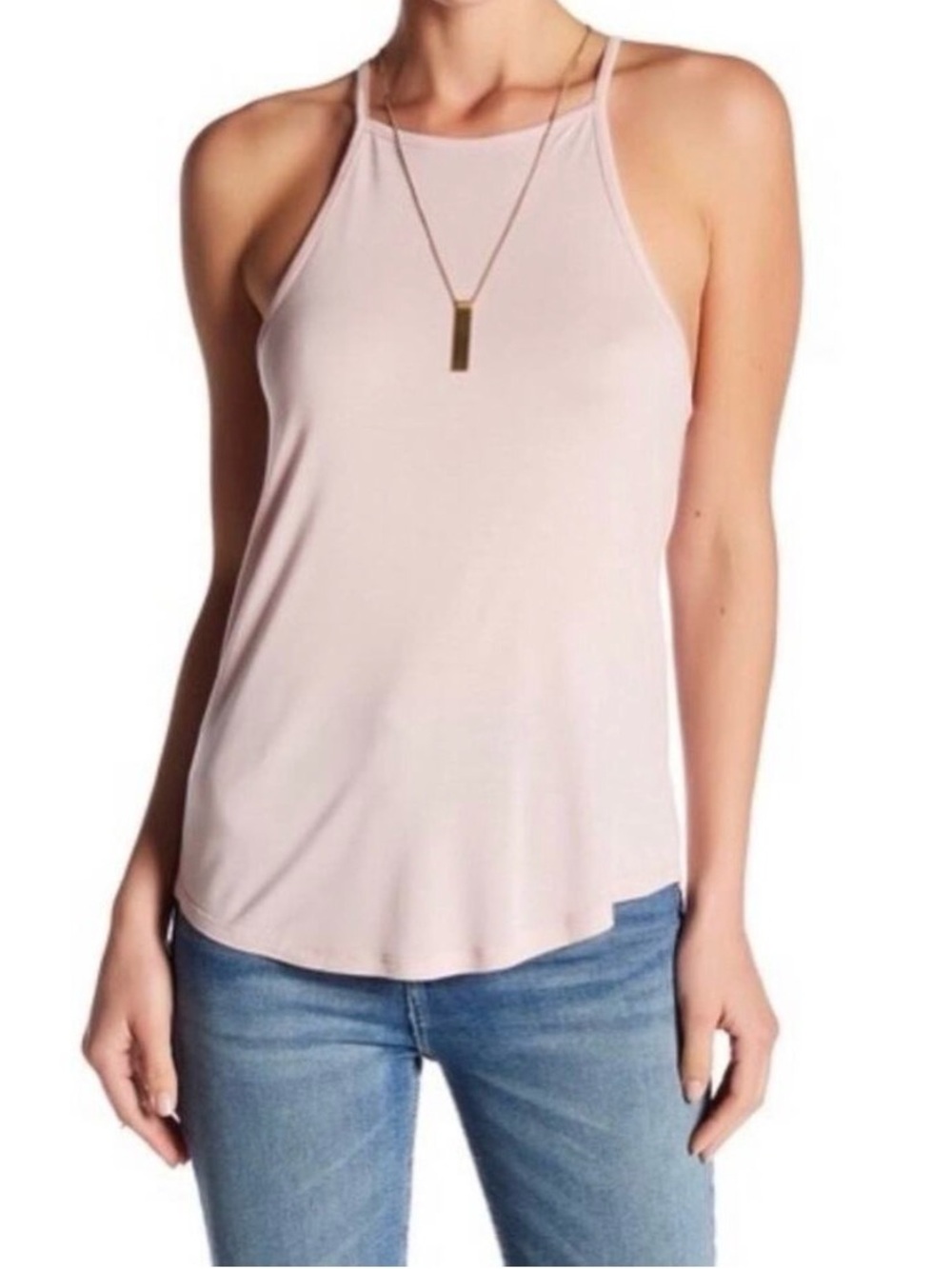 HAUTE HIPPIE LIGHT PINK HALTER-TANK TOP SIZE L